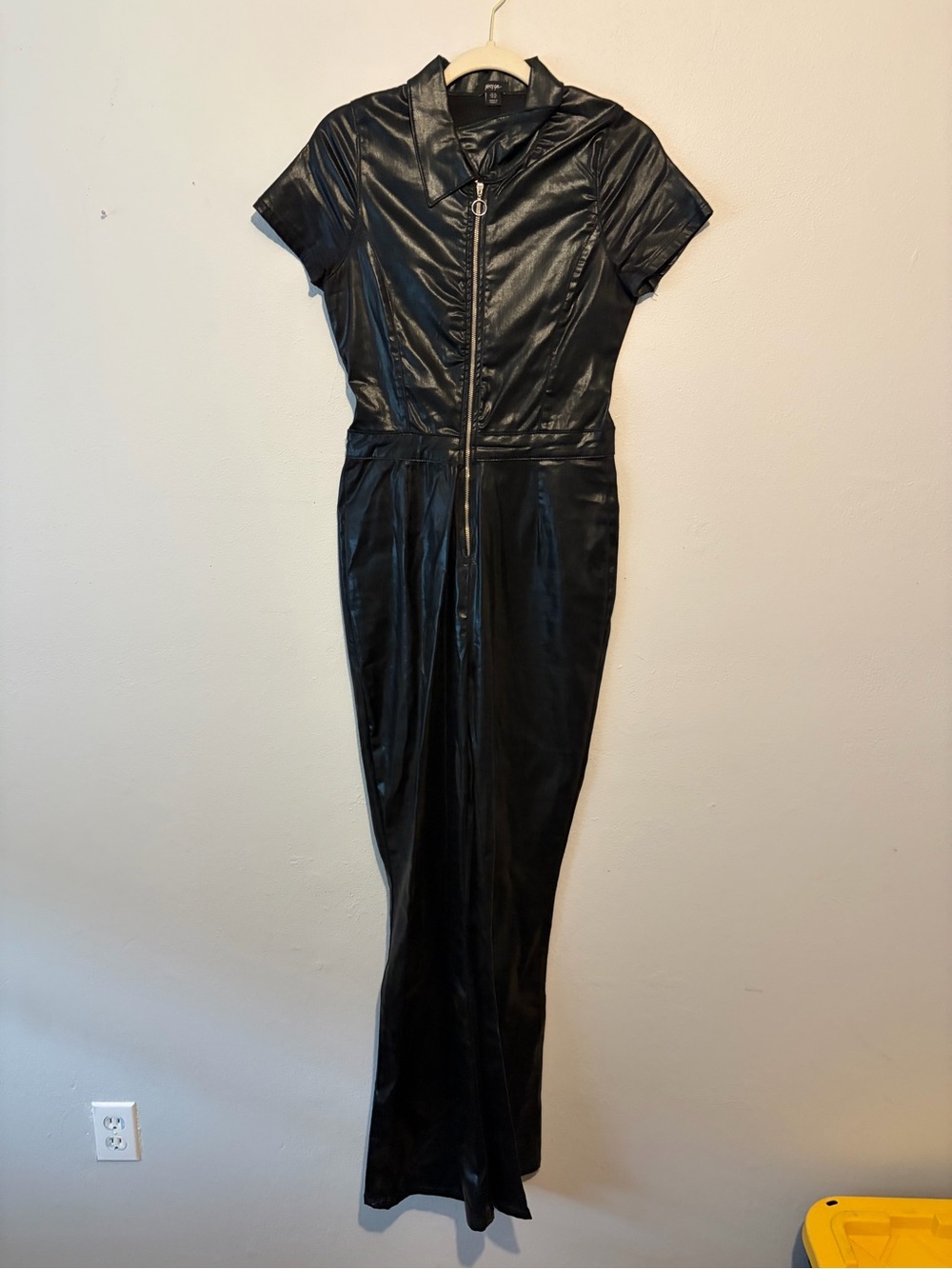 Nasty Gal coated black denim jumpsuit Sz 10